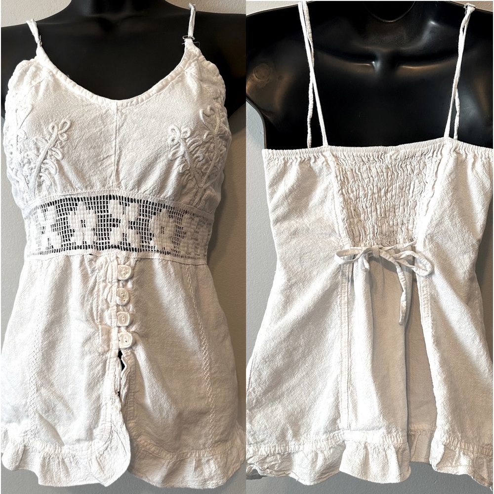 Peruvian, white textured, tank top with adjustable shoulder straps, size small